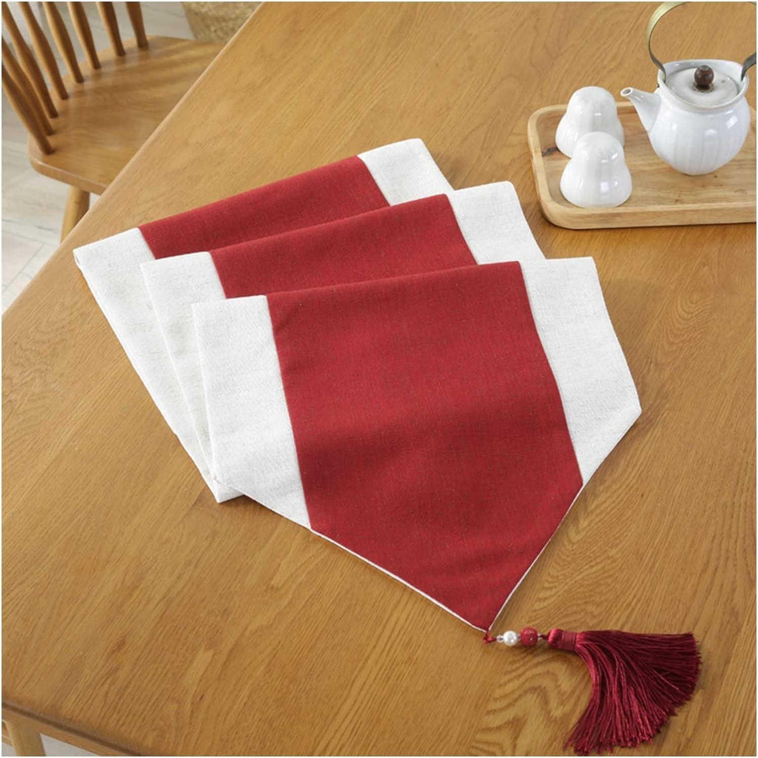 Jute Table Runner - White And Red