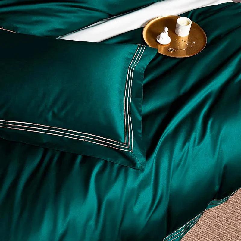 Embroidered Luxury Duvet Set-Dark Green