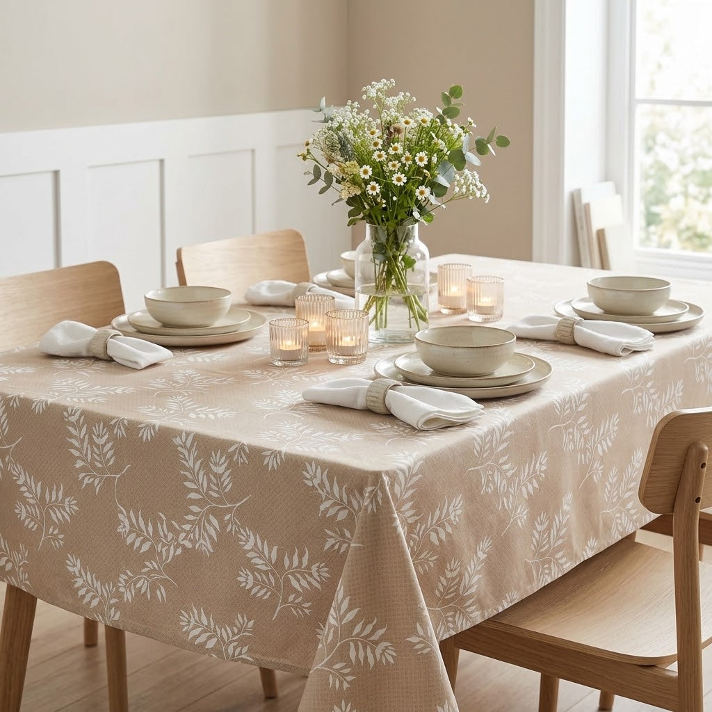 Printed Cotton Table Cover - Minimal Foliage