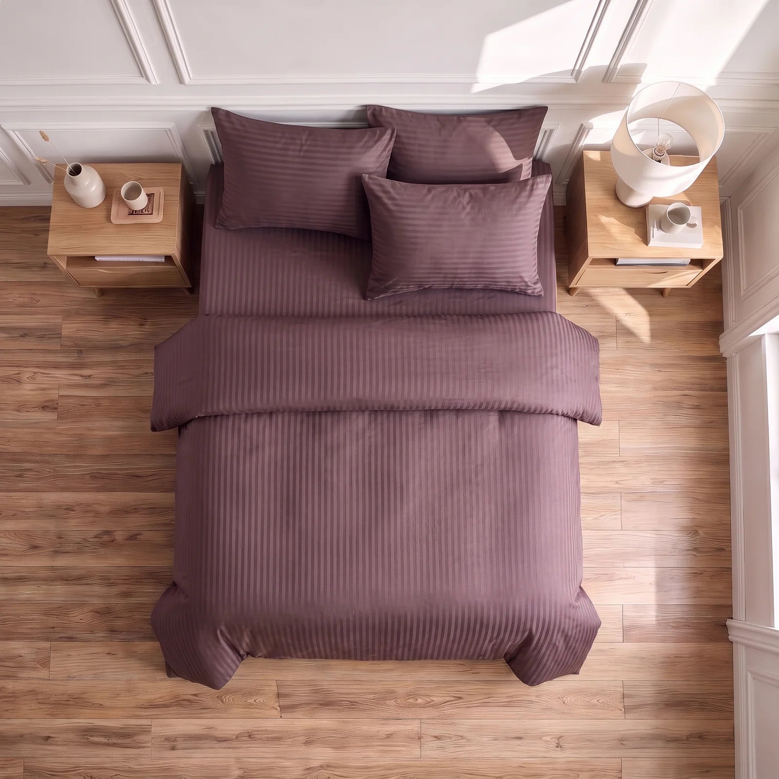 Satin Elegance Stripe Duvet Cover Set - Brown Cocoa