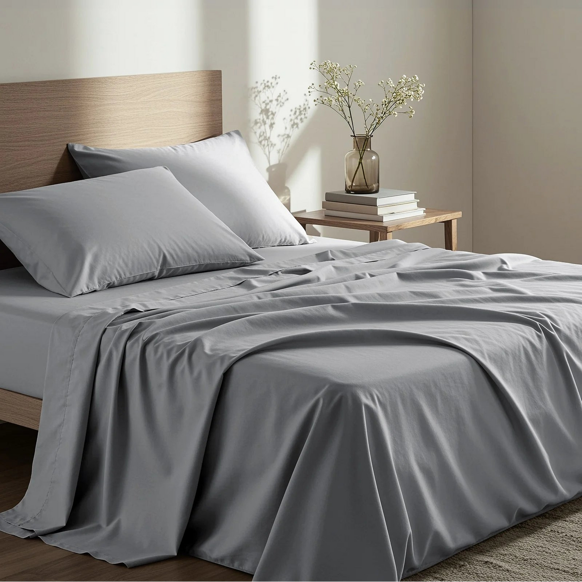 Plain Cotton Bed Sheet Set -Grey