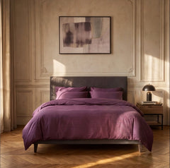 Satin Elegance Stripe Duvet Cover Set - Deep Plum