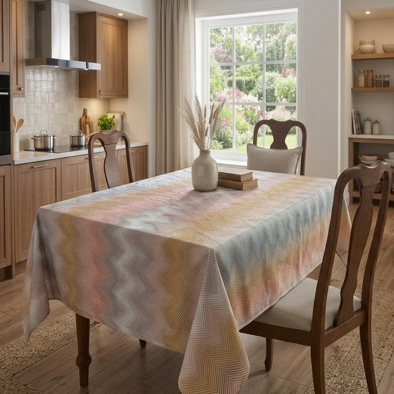 Printed Cotton Satin Table Cover-Zigzag Blush