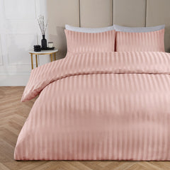 Cotton Satin Stripe Duvet Cover Set - Blush Pink