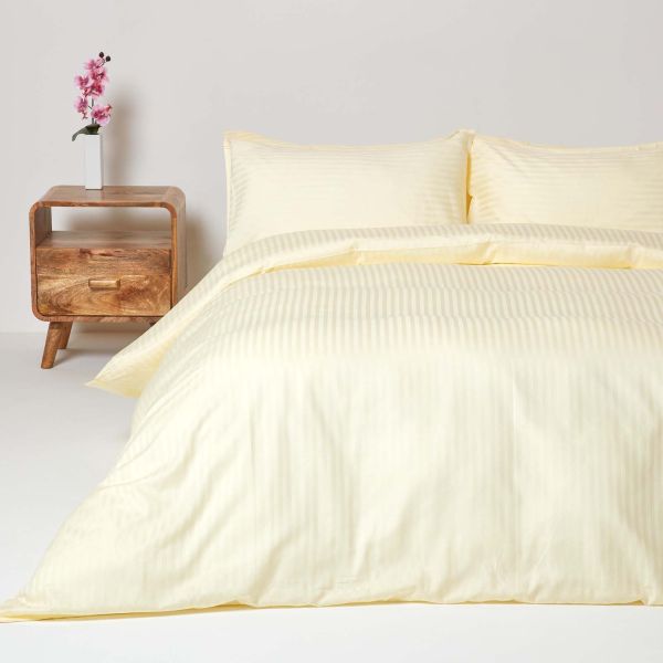 Cotton Satin Stripe Duvet Cover Set - Pastel Yellow