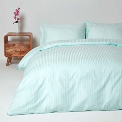 Cotton Satin Stripe Duvet Cover Set - Blue