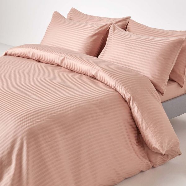 Cotton Satin Stripe Duvet Cover Set - Blush Pink