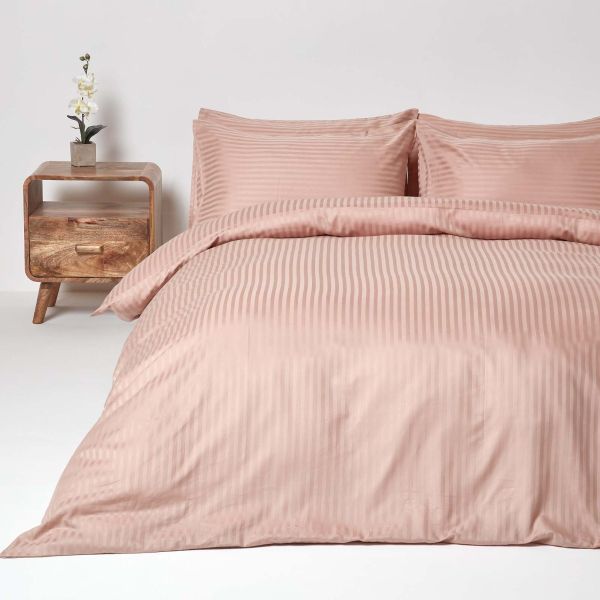 Cotton Satin Stripe Duvet Cover Set - Blush Pink