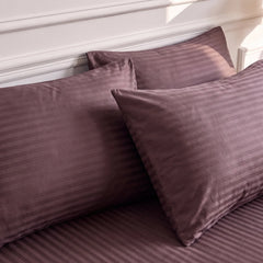 Satin Elegance Stripe Duvet Cover Set - Brown Cocoa