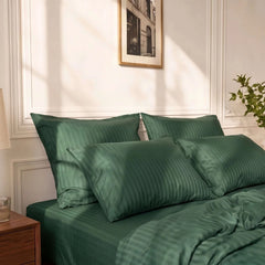 Satin Elegance Stripe Duvet Cover Set - Emerald Green