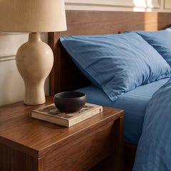 Satin Elegance Stripe Duvet Cover Set - Ocean Blue