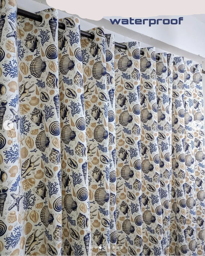 2Pc Waterproof Printed Curtains- Sea Shell