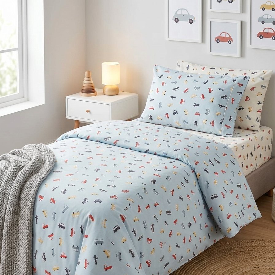 3 Pcs Kids' Premium Single Bed Sheet Set - Vintage Mini Motors