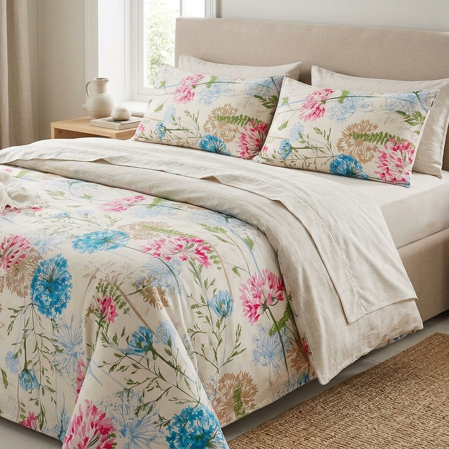 Flora Agapanthus Cotton Printed Duvet Cover Set