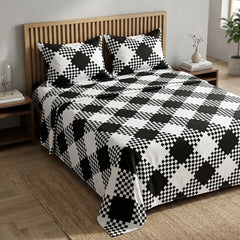 Geo Monochrome - Printed Flat Sheet Set, Double Bed, 100% Cotton