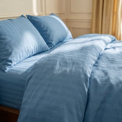 Satin Elegance Stripe Duvet Cover Set - Ocean Blue