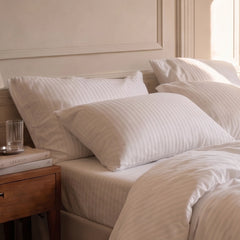 Satin Elegance Stripe Duvet Cover Set - Snow White