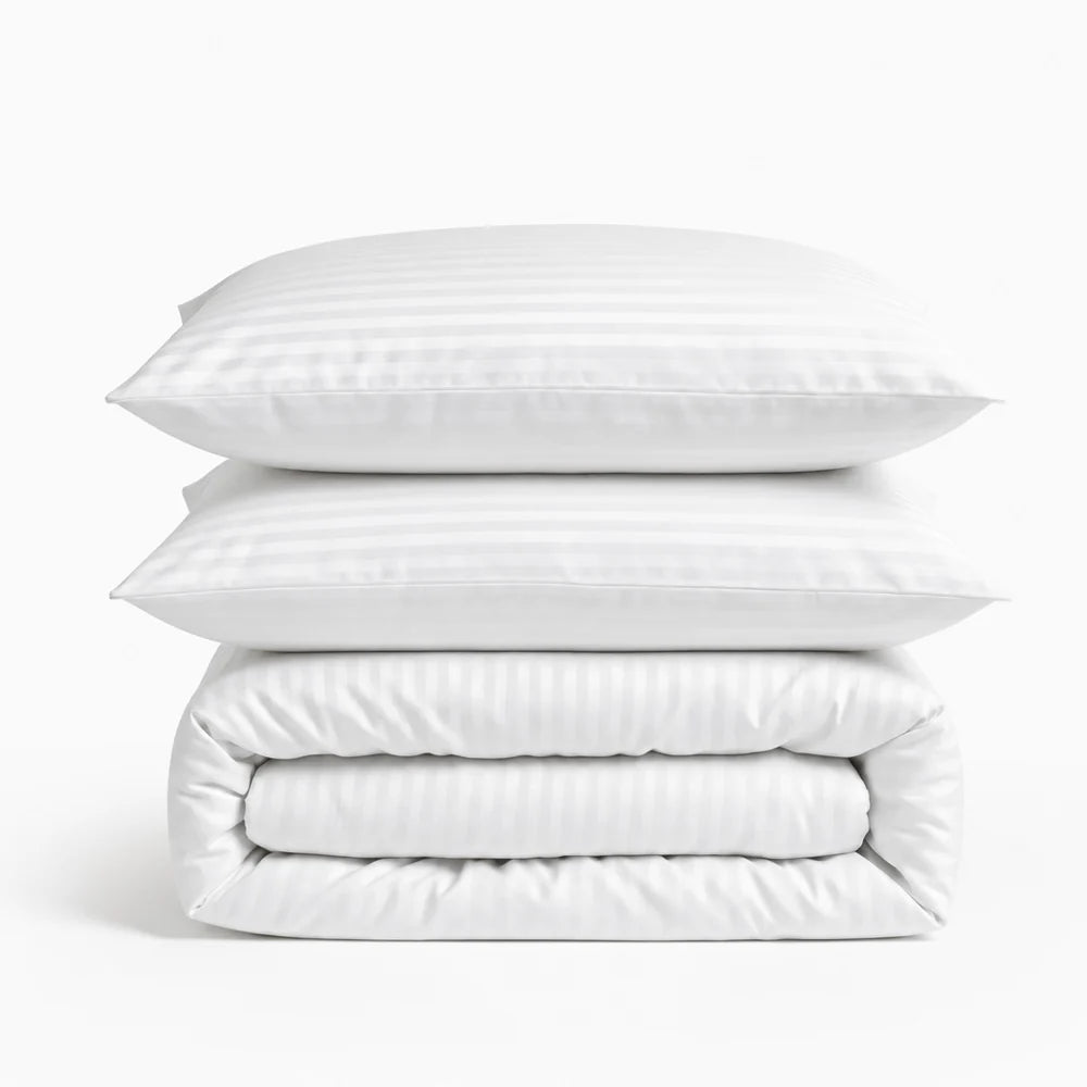 Satin Elegance Stripe Duvet Cover Set - Snow White