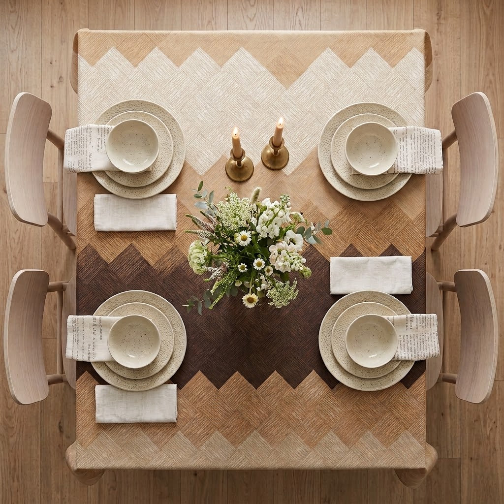 Printed Cotton Table Cover - Espresso Beige
