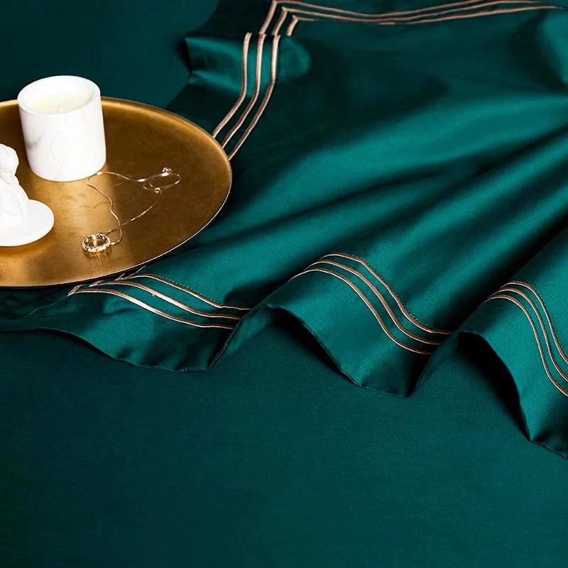 Embroidered Luxury Duvet Set-Dark Green