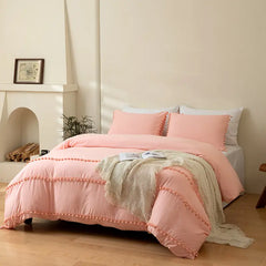 Vintage Boho Cotton Duvet Cover Set with Pom Pom Tassels