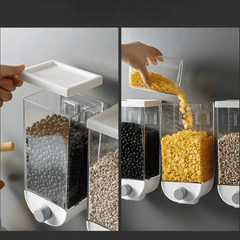 Wall Mounted Press Cereals Dispenser Grain Storage Box-Large 1.5 L