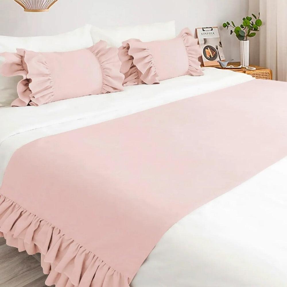 Cotton Double Bed Runner Set Mink Ruffles