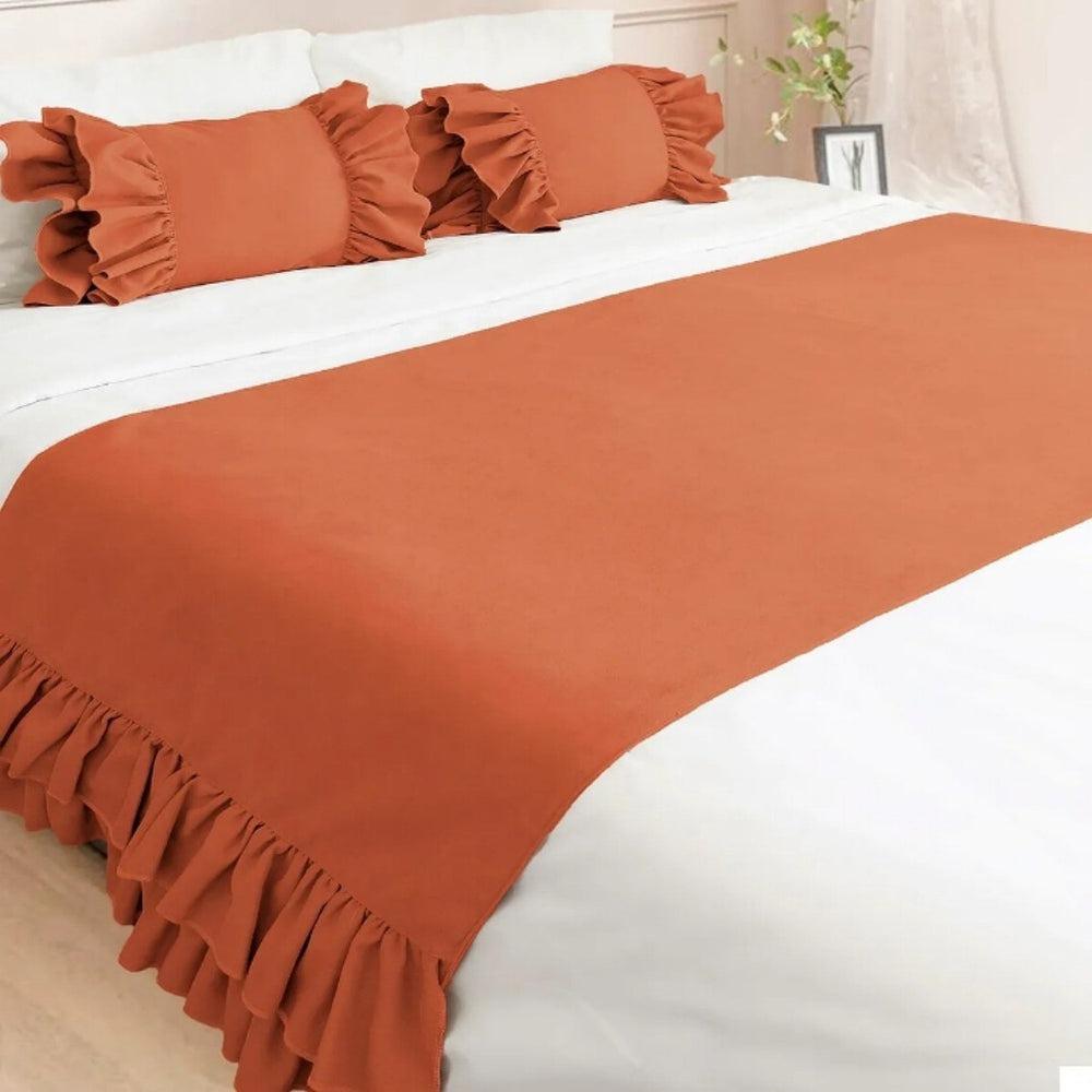 Cotton Double Bed Runner Set Mink Ruffles