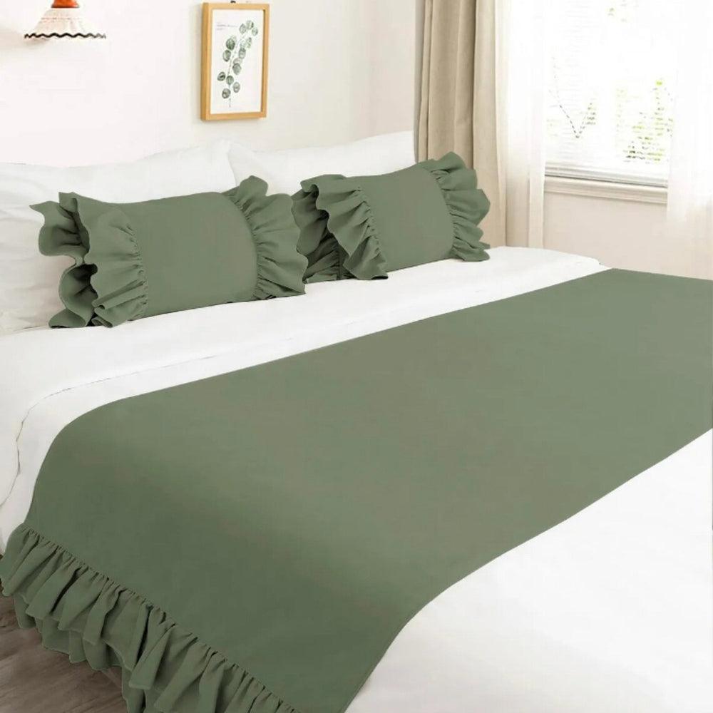 Cotton Double Bed Runner Set Mink Ruffles