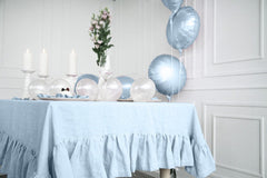 Flounce Stitching Cotton Table Covers-Baby Blue