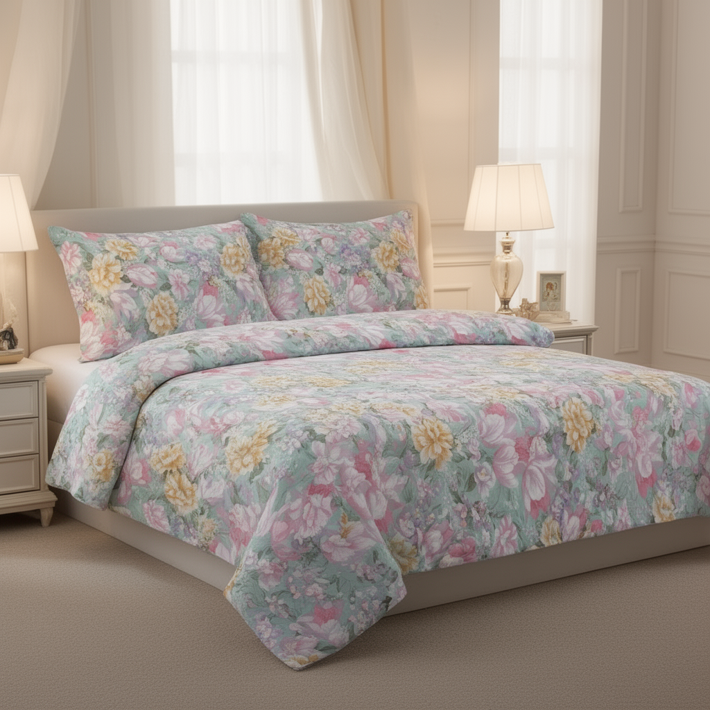 Double Cotton Bed Sheet - Pastel Garden Dreams