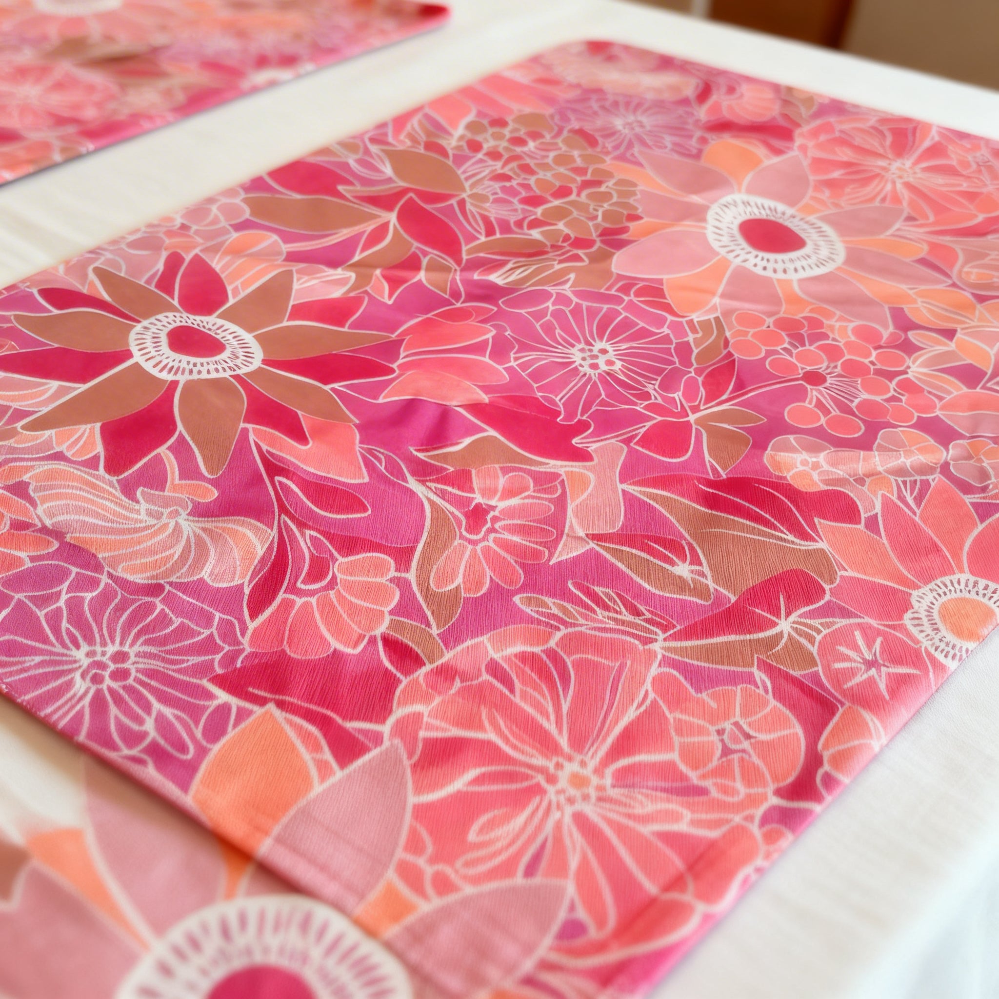 Printed Cotton Duck Table Mats - Pink Vibrant Floral