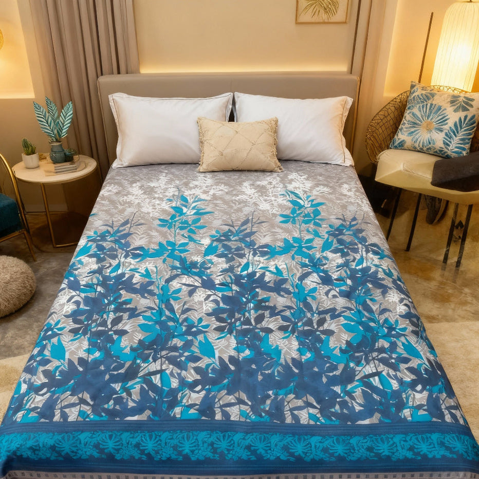 Double Cotton Bed Sheet - Azure Meadow Floral