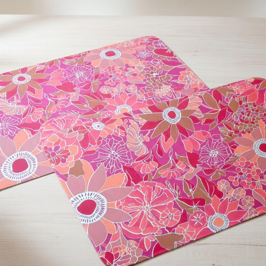 Printed Cotton Duck Table Mats - Pink Vibrant Floral