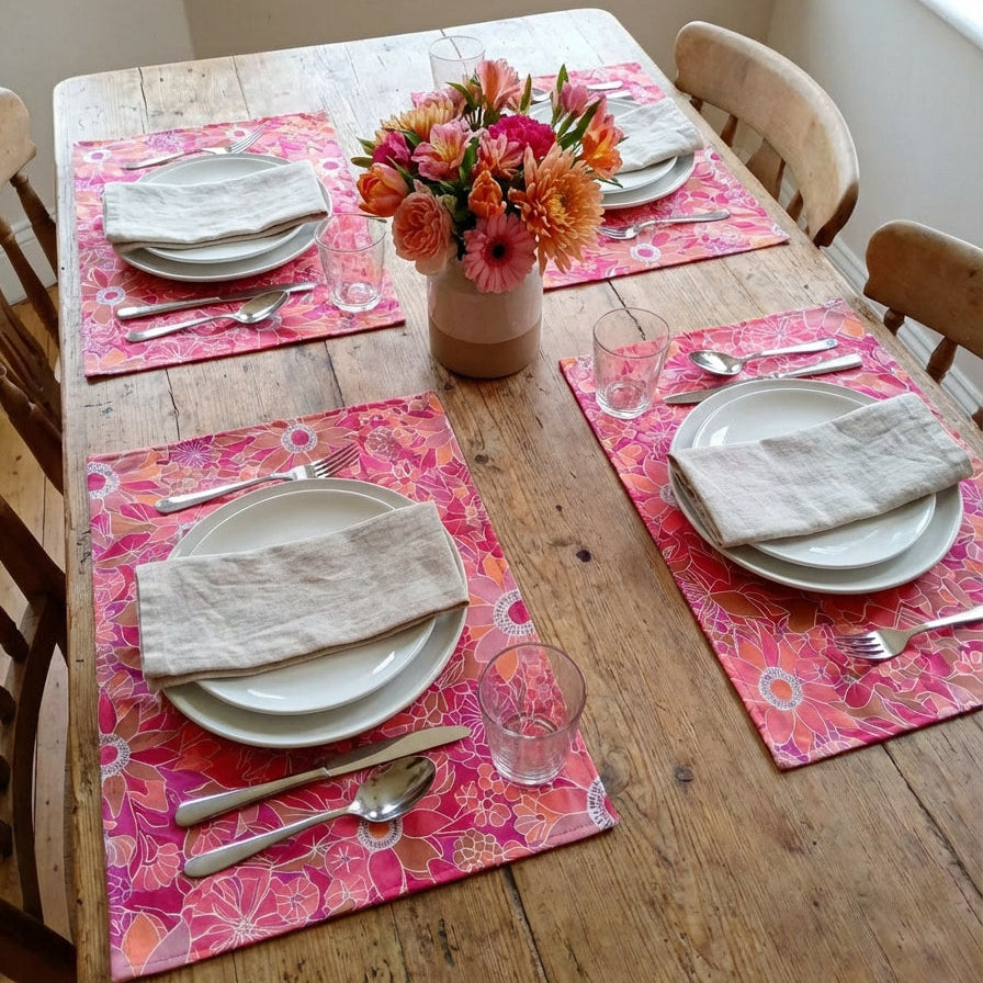 Printed Cotton Duck Table Mats - Pink Vibrant Floral