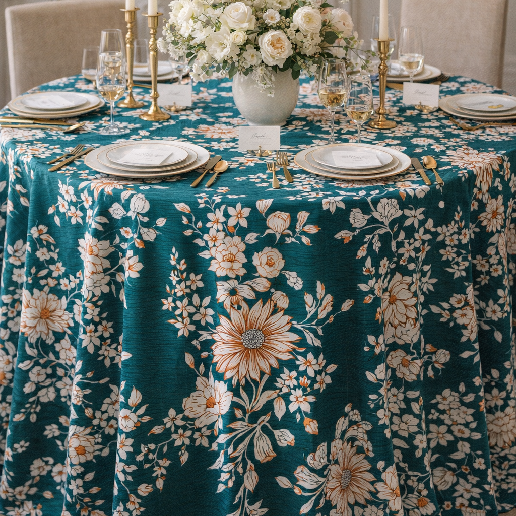 Printed Cotton Table Cover- Emerald Garden