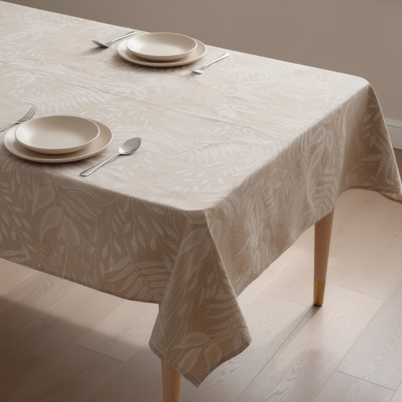 Printed Cotton Table Cover-Allover Botanical Leaf - Warm Mocha