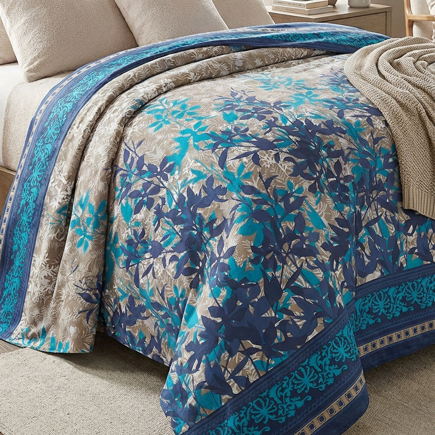 Double Cotton Bed Sheet - Azure Meadow Floral