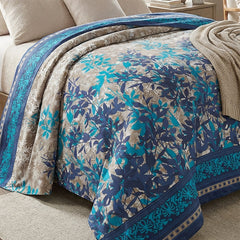 Double Cotton Bed Sheet - Azure Meadow Floral