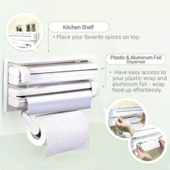 Wall Mount Tissue Holder Plastic Wrap Cling Film Paper Roll Cutter