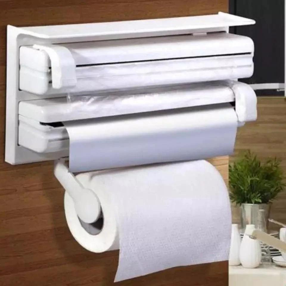 Wall Mount Tissue Holder Plastic Wrap Cling Film Paper Roll Cutter