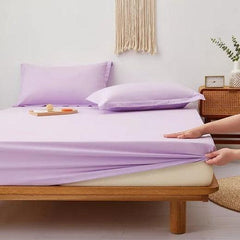 Cotton Fitted Bed Sheet with Pillows-Lilac