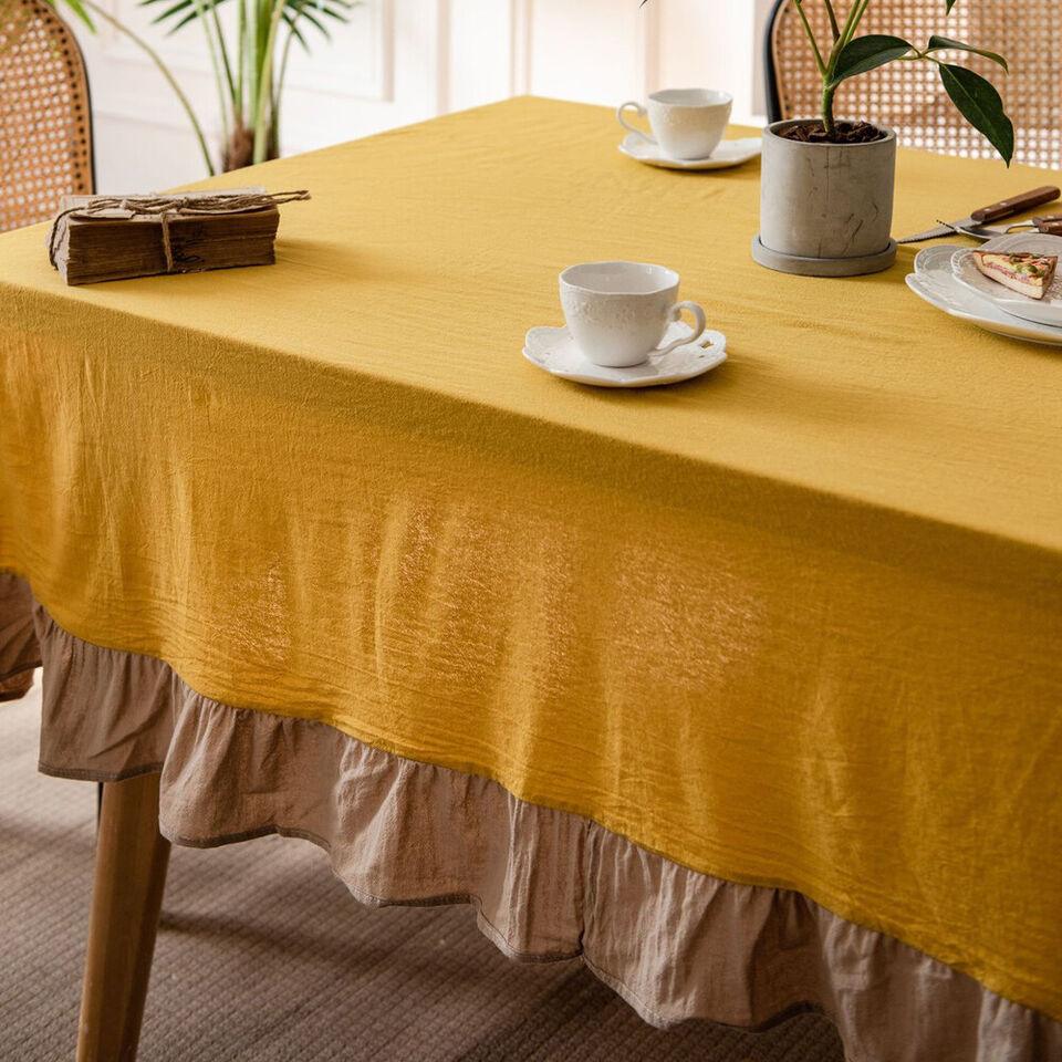 Flounce Stitching Cotton Table Covers-Yellow