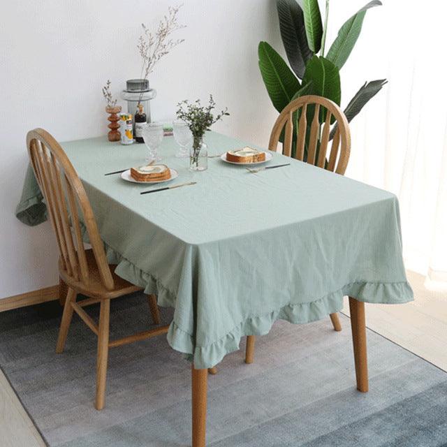 Flounce Stitching Cotton Table Covers-Light Green