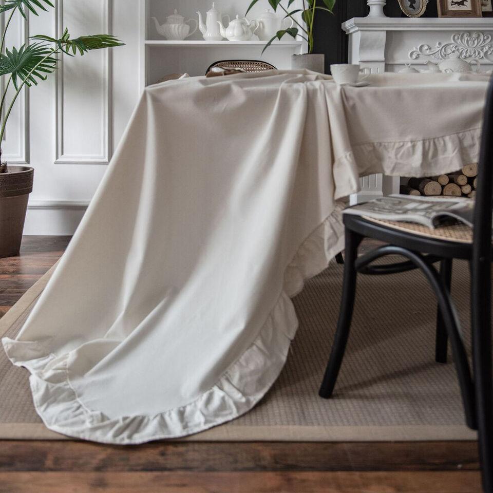 Flounce Stitching Cotton Table Covers-Dove White