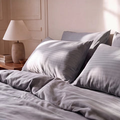 Satin Elegance Stripe Duvet Cover Set - Grey Mist