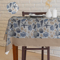 Waterproof Printed Sea Shell Table Cover with Plain Cotton Border