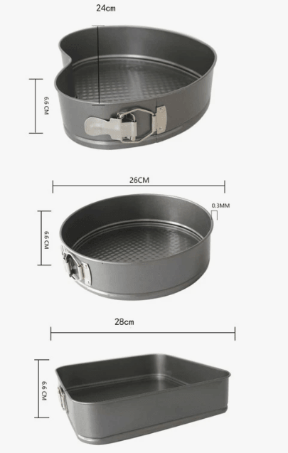 Cake Molds With Removable Bottom, Round, Square And Heart Shaped - 3Pcs Set