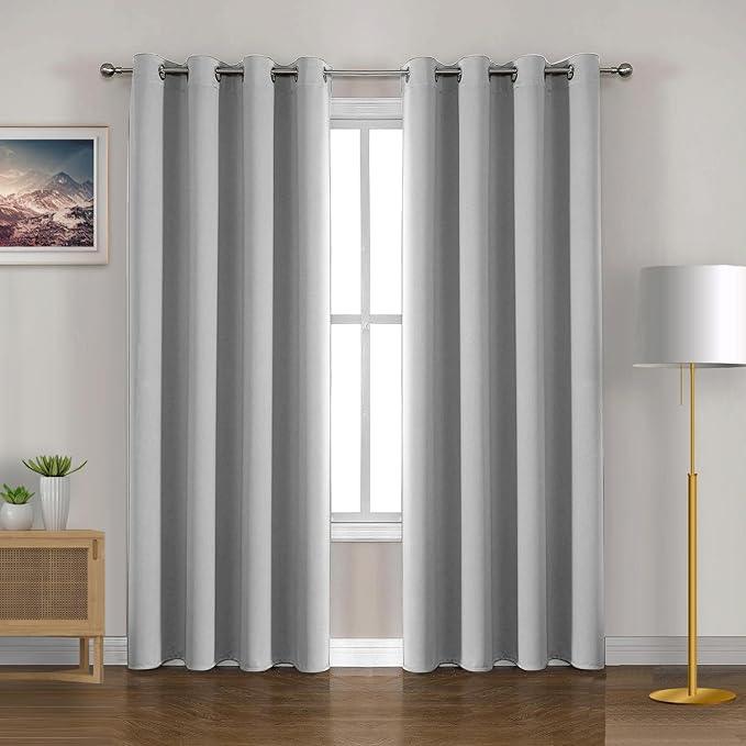 2Pc Plain Dyed Eyelet Curtains With Lining - Bright Grey