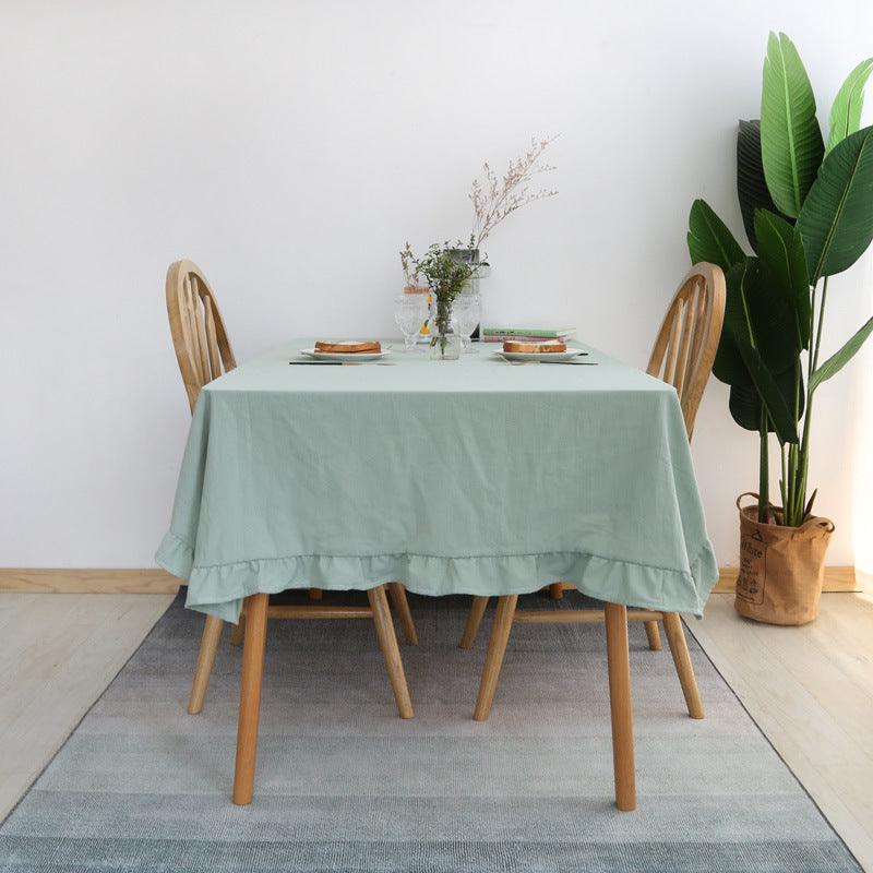 Flounce Stitching Cotton Table Covers-Light Green